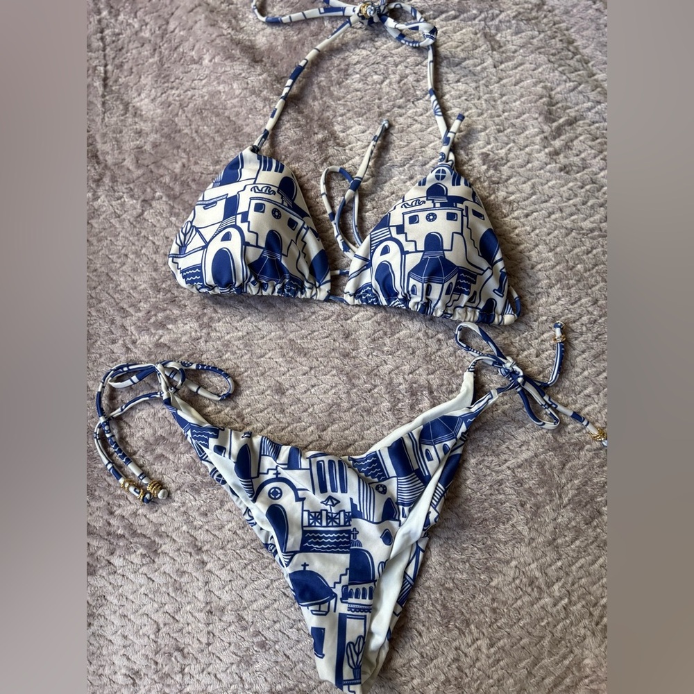 Greece inspired Blue and White Graphic Bikini Set
